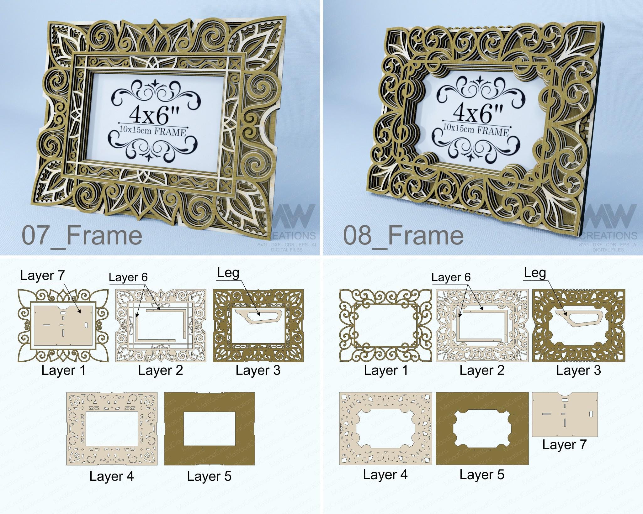 Two Layered Frame 4x6 Layered Frames Bundle, 12 Photo Frame Bundle for Laser, Multilayer ...