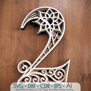 Layered Number 2, Layered Numbers SVG, Multilayer Number 2, Numbers SVG DXF, Laser cut Numbers, Cricut Numbers, Monogram Svg Numbers