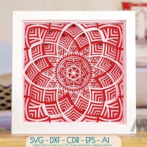 3D Layer Mandala SVG, Flower Mandala Paper Cutting Template, Gelaagde Shadowbox Mandala, 3D Light Box Template, Paper Art Shadow Box - M154