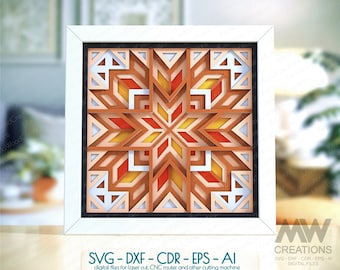 3d Quilt paper cut design, Shadow Box Quilt svg, Cricut SVG barn Quilt, 3d Layered Autumn Quilt block, Paper Quilt pattern - SBq04