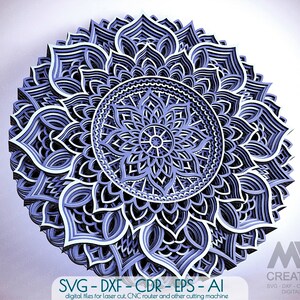 Taglio laser Mandala SVG Dxf, Cricut Flower Mandala SVG, file Multilayer Mandala Cnc Laser, 3D Flower Mandala SVG Dxf, Layered Wood Art - M159
