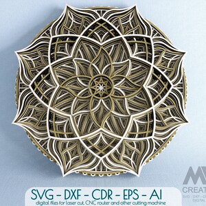Gelaagde Mandala SVG Dxf, 3D SVG Mandala, Laser gesneden Mandala Layered Panel ontwerp, Cricut Mandala Svg, Glowforge Svg Layer Mandala - M022a