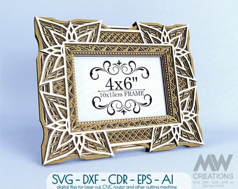 Laser Cut Frame SVG DXF, Multilayer Frame Svg, 4x6 Picture Frame Svg, Layered Mandala Frame Dxf, 3d Layer Frame, Glowforge Frame Svg - F04
