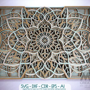 9 laag Mandala SVG Dxf snijbestanden, Multilayer Flower SVG Mandala, 3D SVG Mandala, Laser cut Mandala, Glowforge 3D Mandala Svg - M28