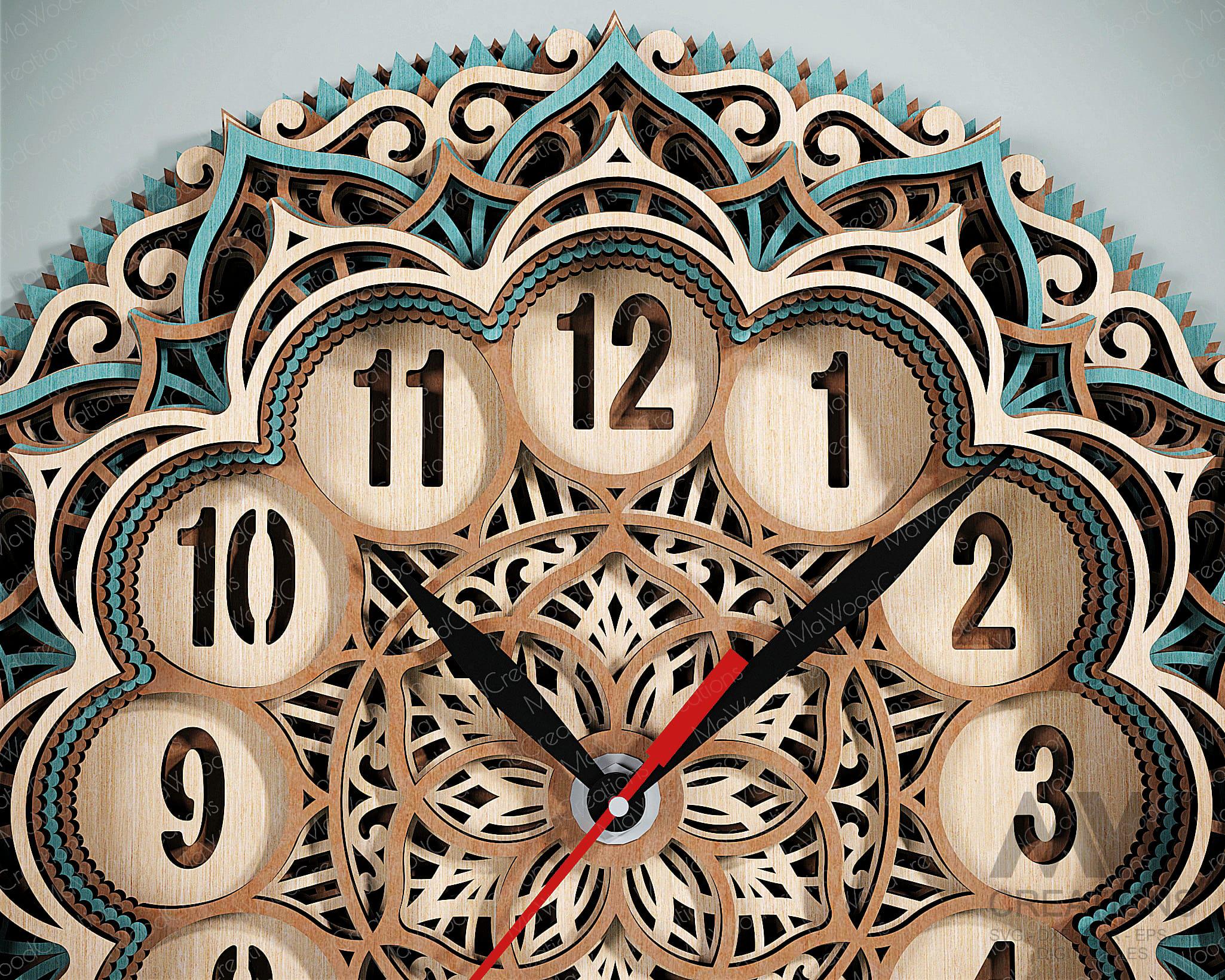 Laser Cut Clock SVG Dxf, Laser Cut Layered Mandala Clock Cutting Files ...