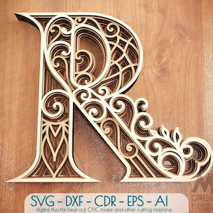 Layered Letter R, Layered letters SVG, Multi layer Letters, Letters SVG DXF, Laser cut Letters, Cricut Letters, Monogram Svg Letters