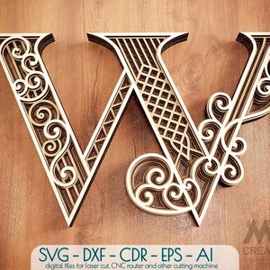 Layered Letter W, Layered letters SVG, Multi layer Letters, Letters SVG DXF, Laser cut Letters, Cricut Letters, Monogram Svg Letters