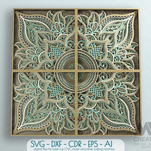 Meerlaagse Mandala SVG-bestanden voor lasergesneden gelaagde mandala-ontwerpen, meerlaagse geometrische mandala SVG Glowforge gelaagde houtkunst - M277