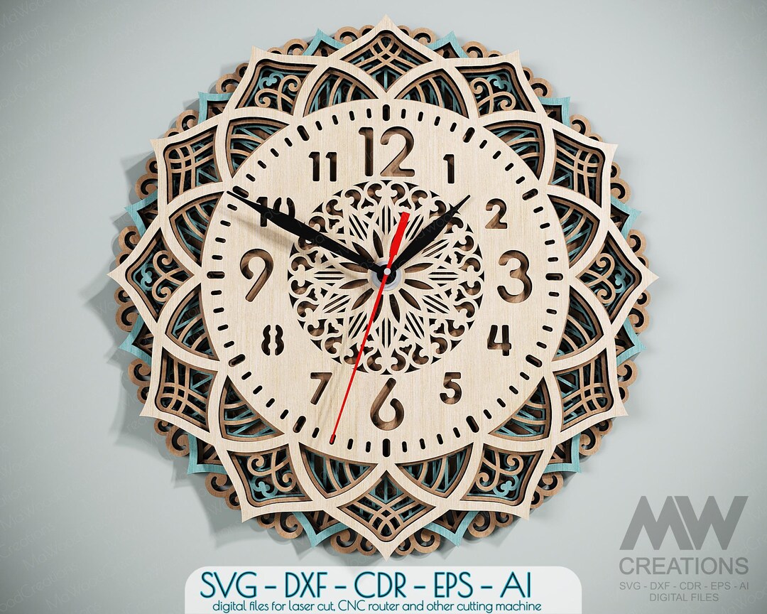 Multilayer Laser Cut Сlock Template, 4 Layer Clock SVG Dxf ...