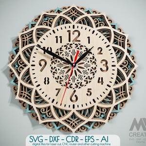Multilayer Laser cut Сlock template, 4 Layer Clock SVG Dxf, Multilayered Clock cutting files, 3D Layer SVG Clock, Glowforge Clock Svg - C62