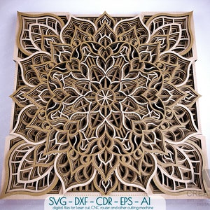 Laser Cut Flower Mandala SVG DXF, Strato 3D Mandala SVG, File di taglio Mandala multistrato, Stacked Mandala Svg Dxf, Layered 3D Wood Art M30
