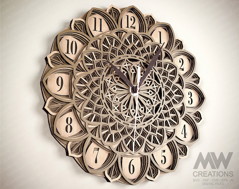 Multi Layer Clock Svg, Mandala Clock SVG Dxf, Laser Cut Clock, Star of ...