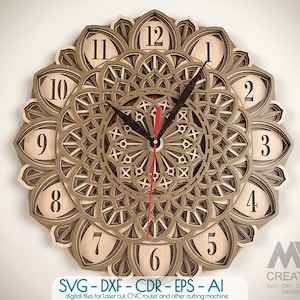 Multi Layer Clock Svg, Mandala Clock SVG Dxf, Laser cut Clock, Davidster Clock Svg, 3D Layer SVG Clock, Glowforge Clock Cutting File C27