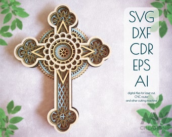3D Layered Cross, Christian Cross SVG, Multi layer Cross Svg, Laser cut Cross Dxf, Cricut Cross project , Glowforge Cross cut files - Cr18a