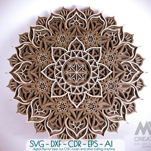 8 couches Mandala SVG Dxf, 3D SVG Mandala, Cricut Mandala Svg, Laser cut Layered Panel Mandala design, Glowforge Svg Layer Mandala - M71