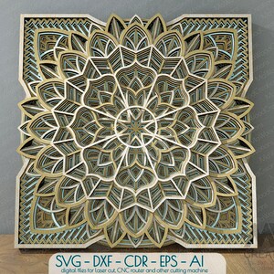 8 couches Mandala Dxf Svg pour Laser Cut, 3d Mandala Layered SVG, Flower Mandala coupe fichiers, fichier en bois Mandala Svg Dxf pour Laser cut - M026a
