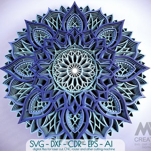Laser Cut Mandala SVG DXF, 3D layer Mandala template, Flower Mandala cutting files, Multilayer Mandala Svg Dxf, Layered 3D Wood Art - M122 image 2