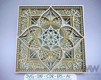 Multilayer Mandala SVG DXF, 3D layer Mandala SVG, Laser cut Mandala vector cut files, Stacked Mandala Svg Dxf, Layered 3D Wood Art - M233