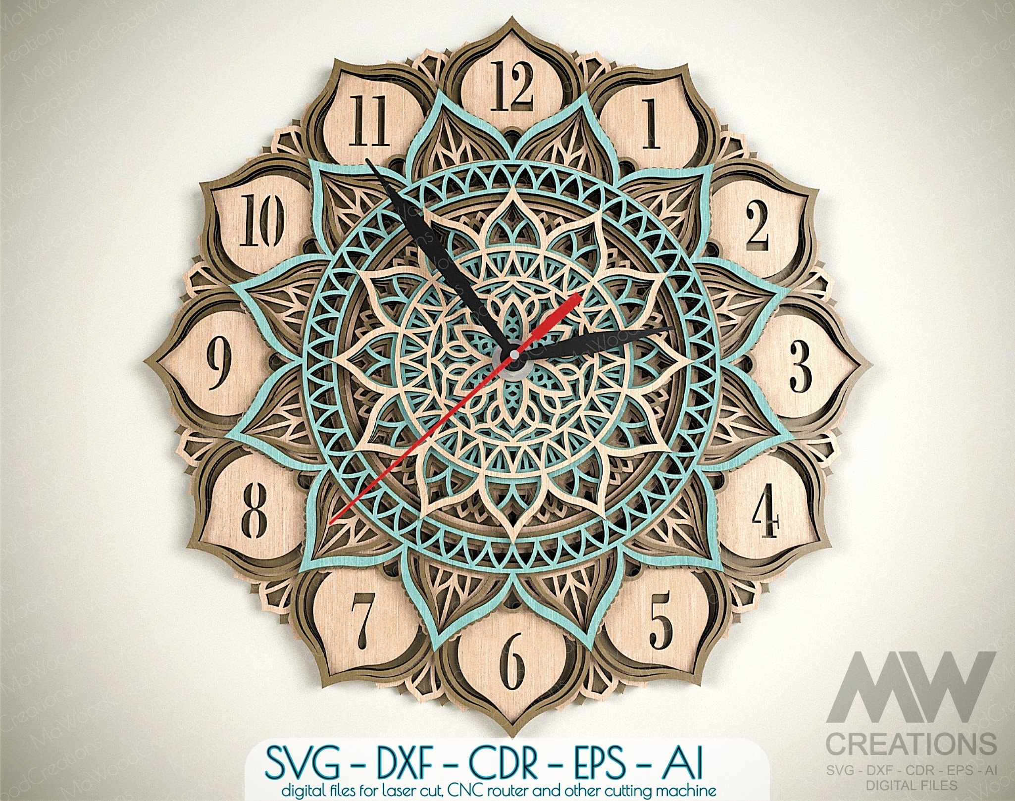 Laser Cut Clock Svg Dxf, 5 Layer Clock Cut Files, Laser Cut Multi Layer ...