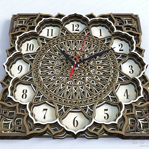 Multi Layer Clock Laser Cut Files, Mandala Clock Svg, 3d Svg Clock ...