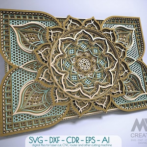 Meerlaagse Mandala SVG lasergesneden bestanden voor Glowforge Mandala gelaagd ontwerp 3D-laag geometrische houten wandkunst sculptuur - M286