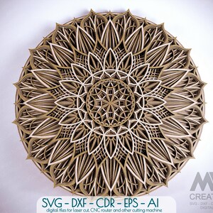 Layered Flower Mandala SVG DXF, Strato 3D Mandala SVG, File di taglio Mandala multistrato, Stacked Mandala Svg Dxf, Layered 3D Wood Art - M82