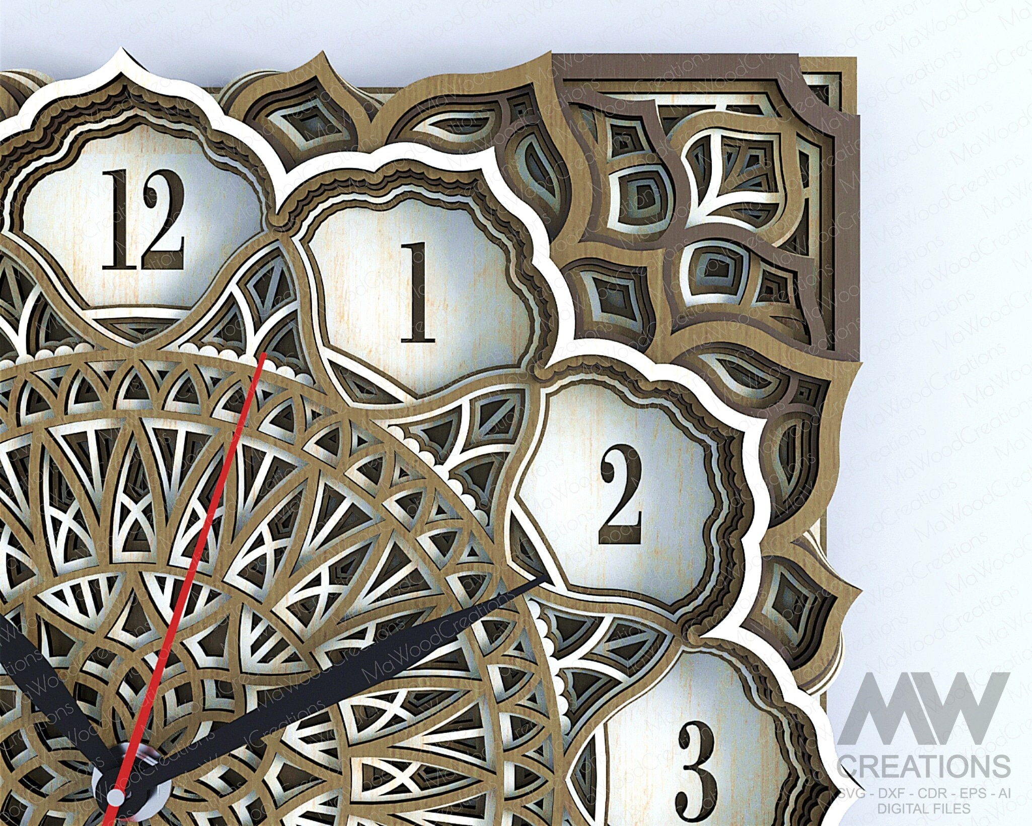 Multi Layer Clock Laser Cut Files, Mandala Clock Svg, 3d Svg Clock ...