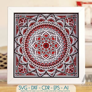 3D Layer Mandala SVG, Flower Mandala Paper Cutting Template, Gelaagde Shadowbox Mandala, 3D Light Box Template, Paper Art Shadow Box - M133