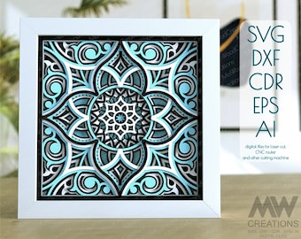 3D Layer Mandala SVG, Flower Mandala Paper Cutting Template, Layered Shadowbox Mandala, 3d Light Box Template, Paper Art Shadow Box - M260