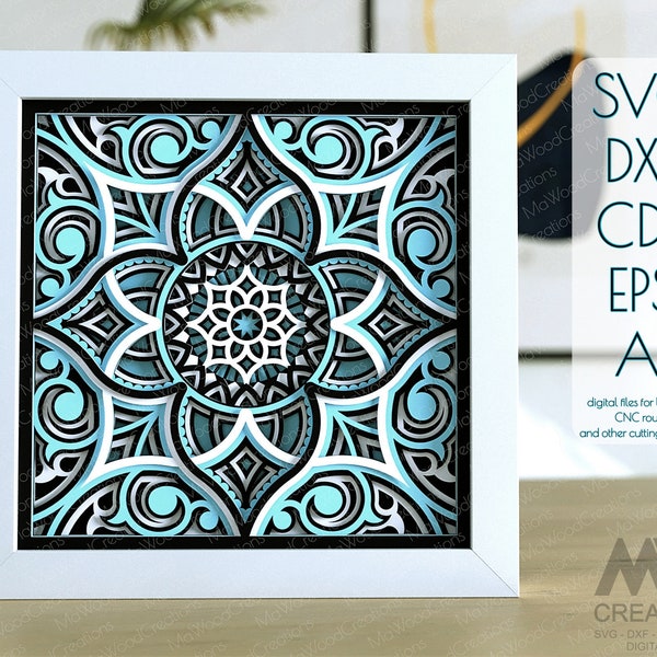 3D Layer Mandala SVG, Flower Mandala Paper Cutting Template, Layered Shadowbox Mandala, 3d Light Box Template, Paper Art Shadow Box - M260
