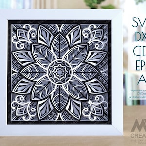 3d Flower Mandala Svg, Shadow box Mandala Svg paper cut, Floral Mandala Cricut file, Multi-layer Shadow box Mandala, 3d Svg Mandala - M250