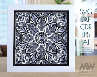 3d Flower Mandala Svg, Shadow box Mandala Svg paper cut, Floral Mandala Cricut file, Multi-layer Shadow box Mandala, 3d Svg Mandala - M250