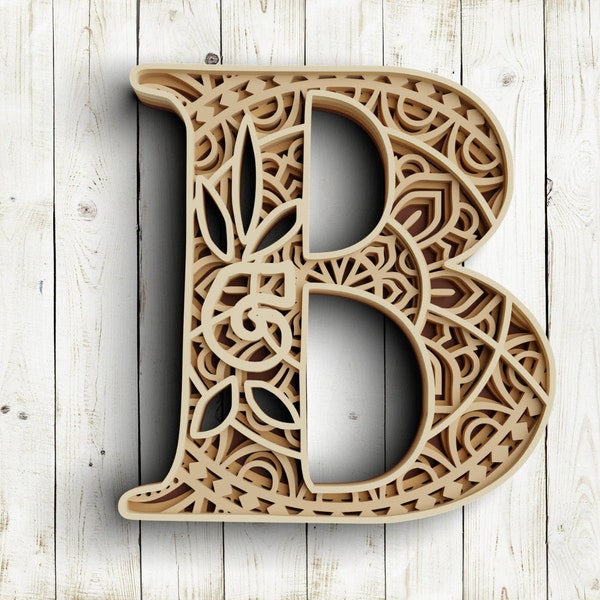 Layered Floral Alphabet 3D Mandala SVG DXF for Cricut Laser Cut  Glowforge - Letter B