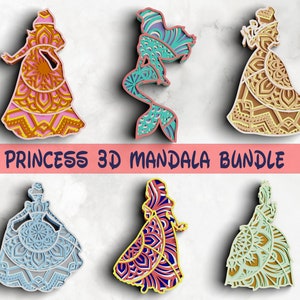 Shadow box Princess SVG DXF files - Kids Svg 3D Mandala Svg - Layered Mandala Svg files for Cricut, Laser Cut