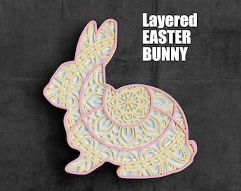 3D Easter Bunny SVG DXF files - 3D Mandala Svg - Easter Svg - Layered Mandala Svg files for Cricut