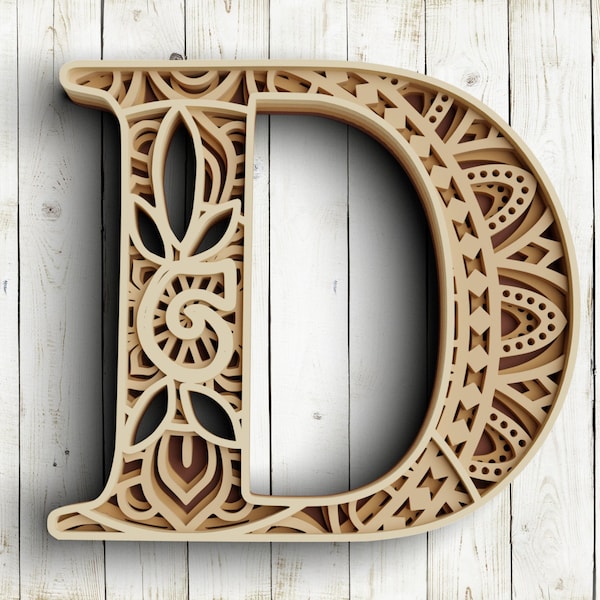 3D Layered Floral Alphabet SVG DXF - Letter B for Cicut Laser Cut and Glowforge Projects
