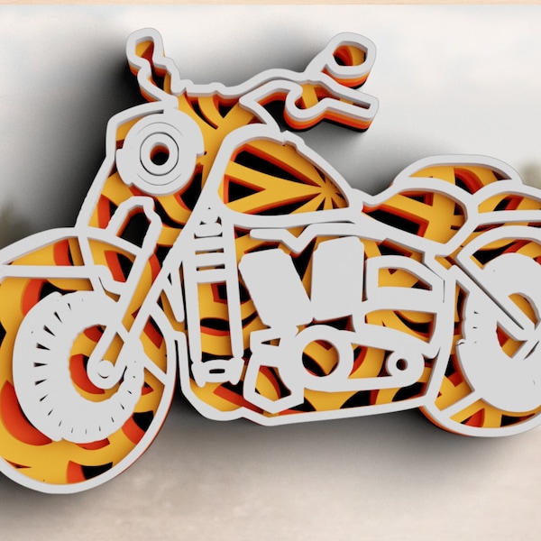3D Motorcycle SVG DXF 4 Layer - Biker Svg 3D Shadow box Svg - Layered Mandala Cricut Projects, Laser Cut