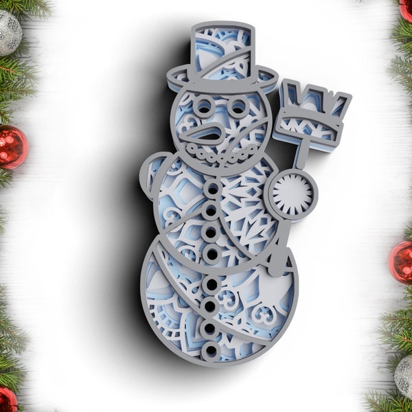 3D Christmas SVG DXF - Snowman Svg 3D Mandala Svg - Layered Mandala Svg files for Cricut, Laser Cut