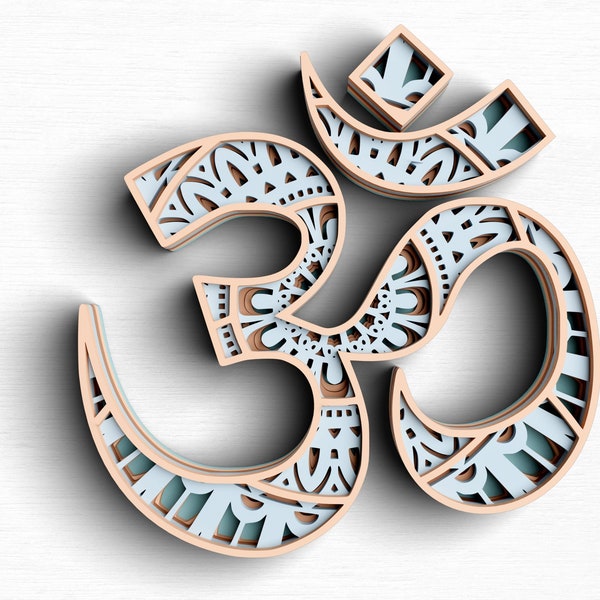 3D OM SVG DXF 5 Layer - Yoga Svg 3D Shadow box Svg - Layered Mandala Cricut Projects, Laser Cut