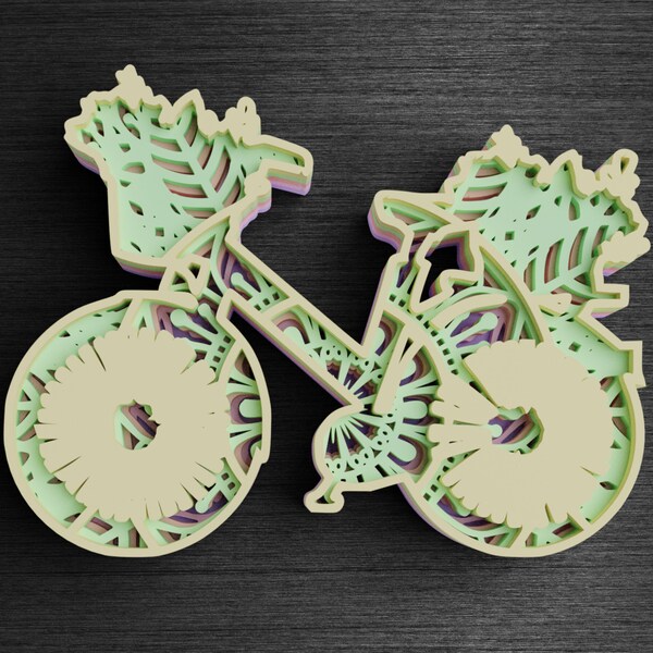 3D Floral Bicycle SVG DXF 5 Layers - DXF files for Plasma - 3D Mandala Svg files for Cricut, Glowforge Project