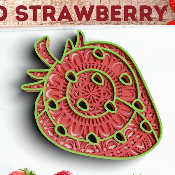 3D Strawberry SVG DXF 4 Layer - Fruit Svg 3D Shadow box Svg - Layered Mandala Svg files for Cricut, Laser Cut
