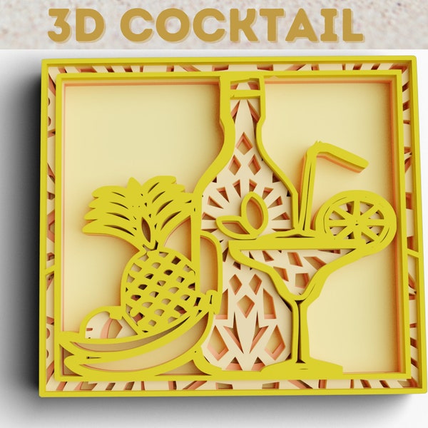 3D Cocktail SVG DXF 4 Layer - Beverage Svg 3D Shadow box Svg - Layered Mandala Cricut Projects, Laser Cut