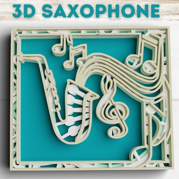 3D Saxophone SVG DXF 4 Layer - Music Svg 3D Shadow box Svg - Layered Mandala Svg files for Cricut, Laser Cut