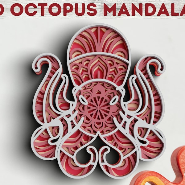 3D Octopus SVG DXF 4 Layer - Sea Animal Svg 3D Mandala Svg - Layered Mandala Svg files for Cricut, Laser Cut