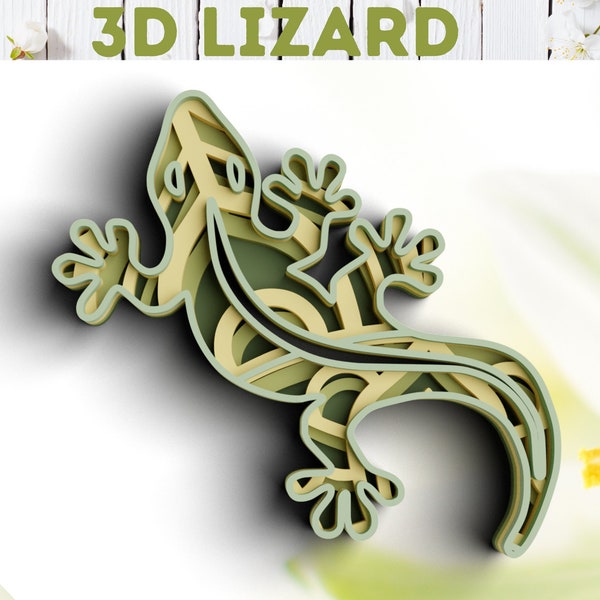 3D Lizard SVG DXF 4 Layer - Gecko Svg 3D Mandala Svg - Layered Mandala Svg files for Cricut, Laser Cut