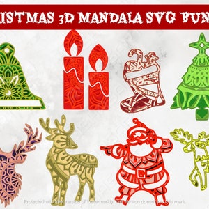 Christmas SVG Bundle 3D Mandala SVG, Christmas Tree Svg Layered Svg Reindeer Svg *Instant Download*