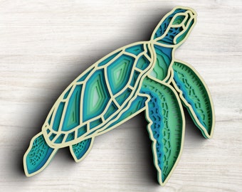 3D zeeschildpad SVG DXF 6 Layer - Ocean Svg 3D Mandala Svg - gelaagde Mandala Svg-bestanden voor Cricut, Laser Cut