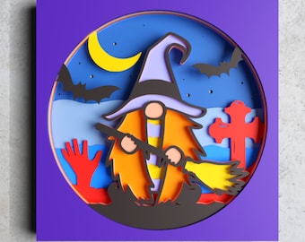 3D Shadow Box SVG Halloween Gnome Svg - DXF files for Plasma - 3D Layered Svg files for Cricut, Glowforge Project