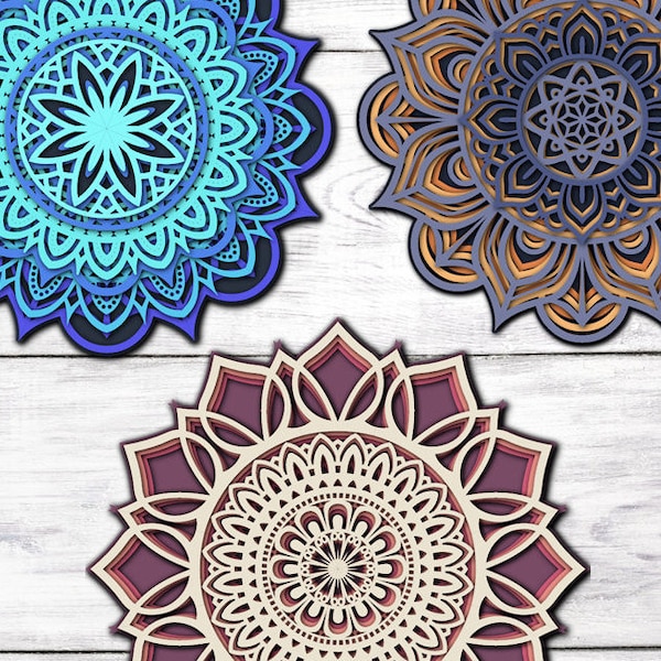 Mandala SVG Mandala en capas SVG, Mandala Wall Art Archivos cortados por láser, Proyectos Cricut