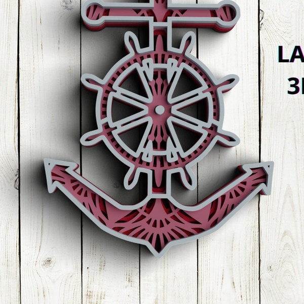 3D Anchor SVG DXF - 3D Shadow box Svg - Cruise Svg - Layered Mandala Svg files for Crciut - DXF files for Laser